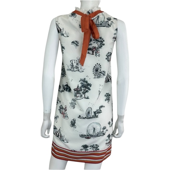 Elegant Printed Mini Dress with Orange Stripes - Picture 3 of 8